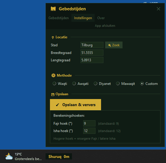 Waqti widget met custom graden